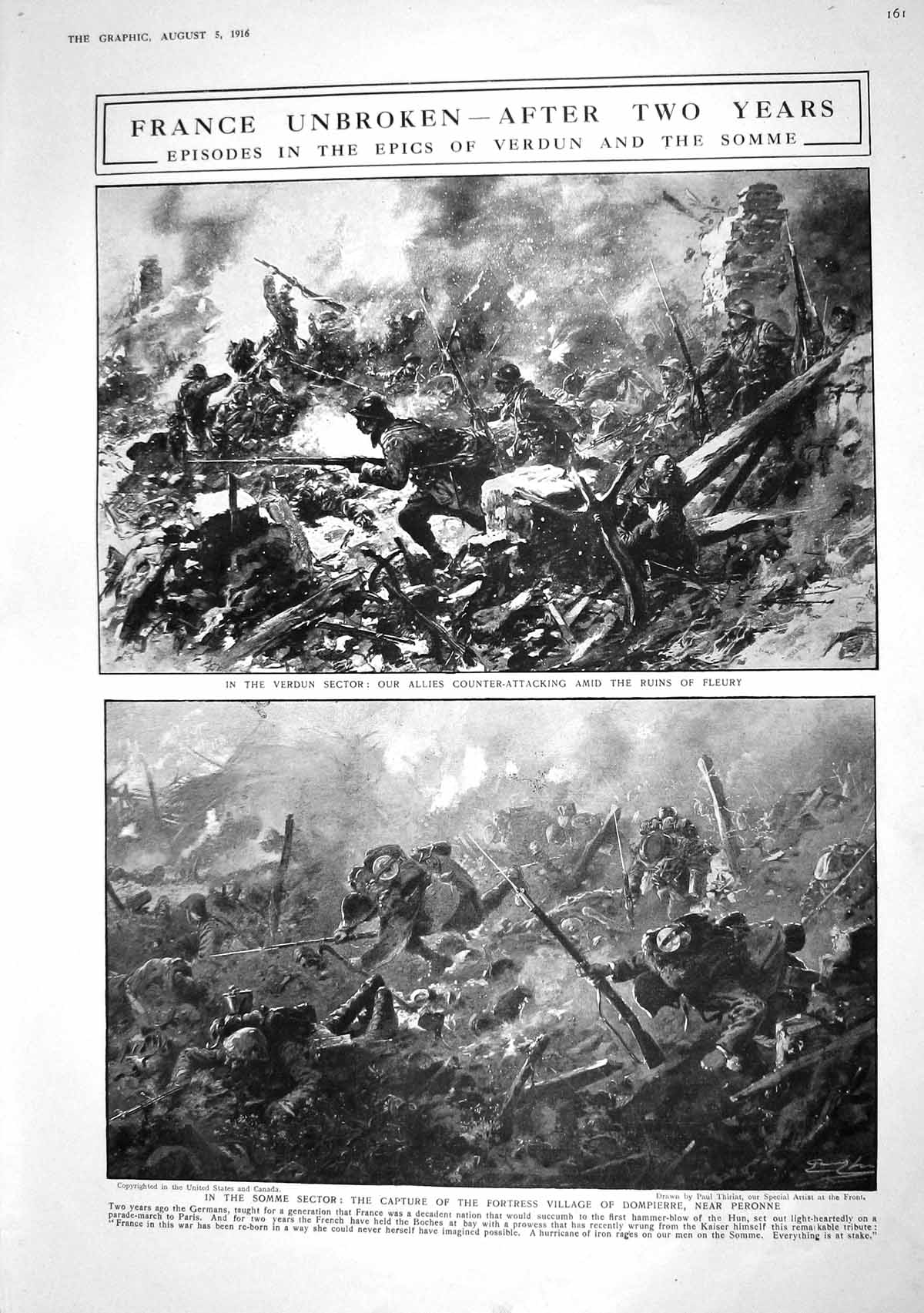 Old Print 1916 France War Verdun Fleury Somme Dompierre Peronne Siers Fo 20th