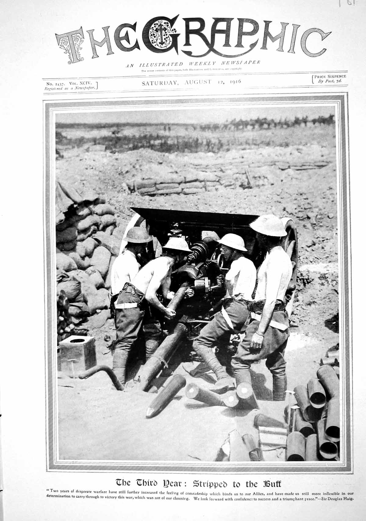 Old Print 1916 War Siers Gun Weapons Douglas Haig Lloyde George Hughes C 20th