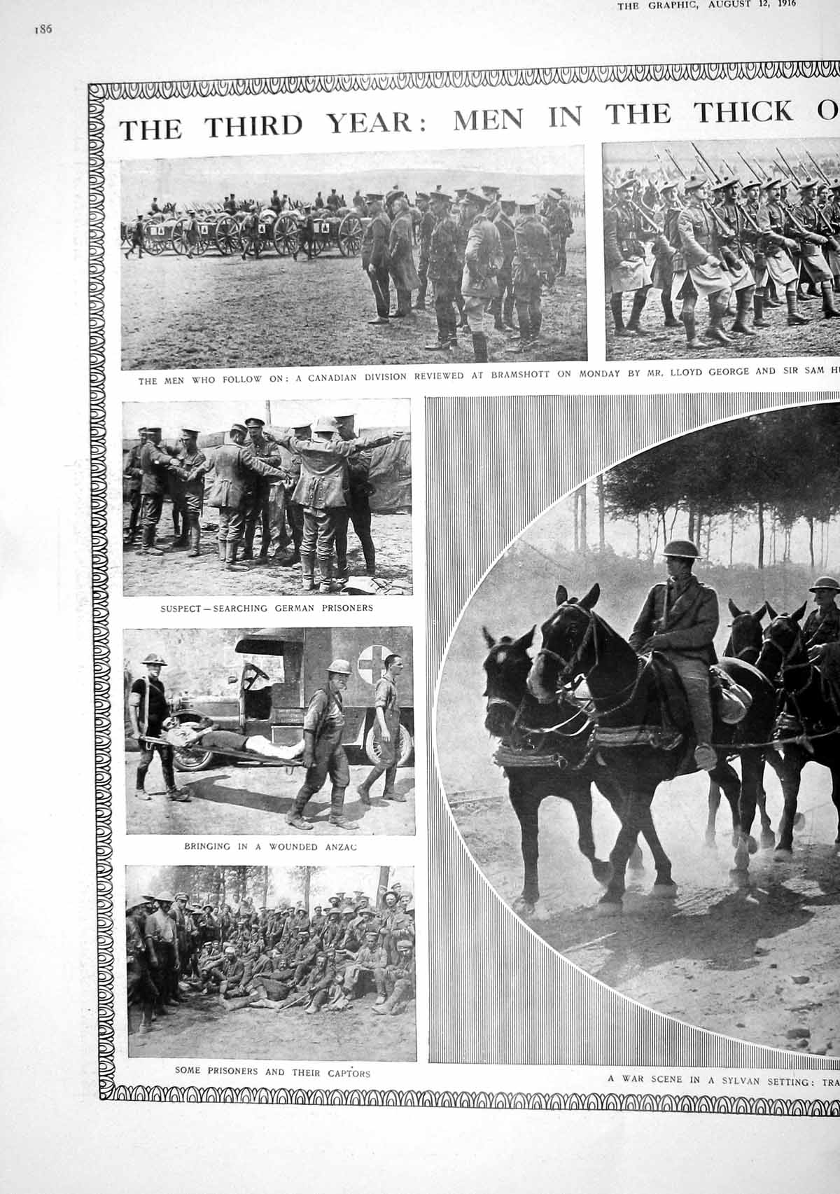 Old Print 1916 War Siers Lloyd George Anzac Prisoners Hughes Lewis Gun P 20th