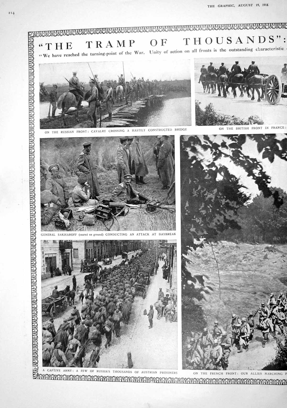 Old Print 1916 War Russian Siers General Sakharoff Balkan Church Gargoyl 20th