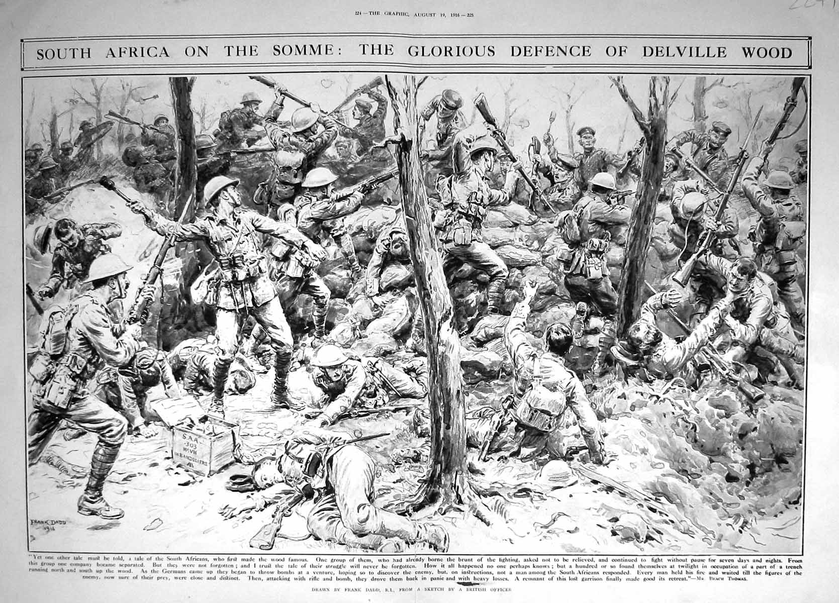 Antique Print 1916 War South Africa Somme Siers Battle Defence Delville Wood