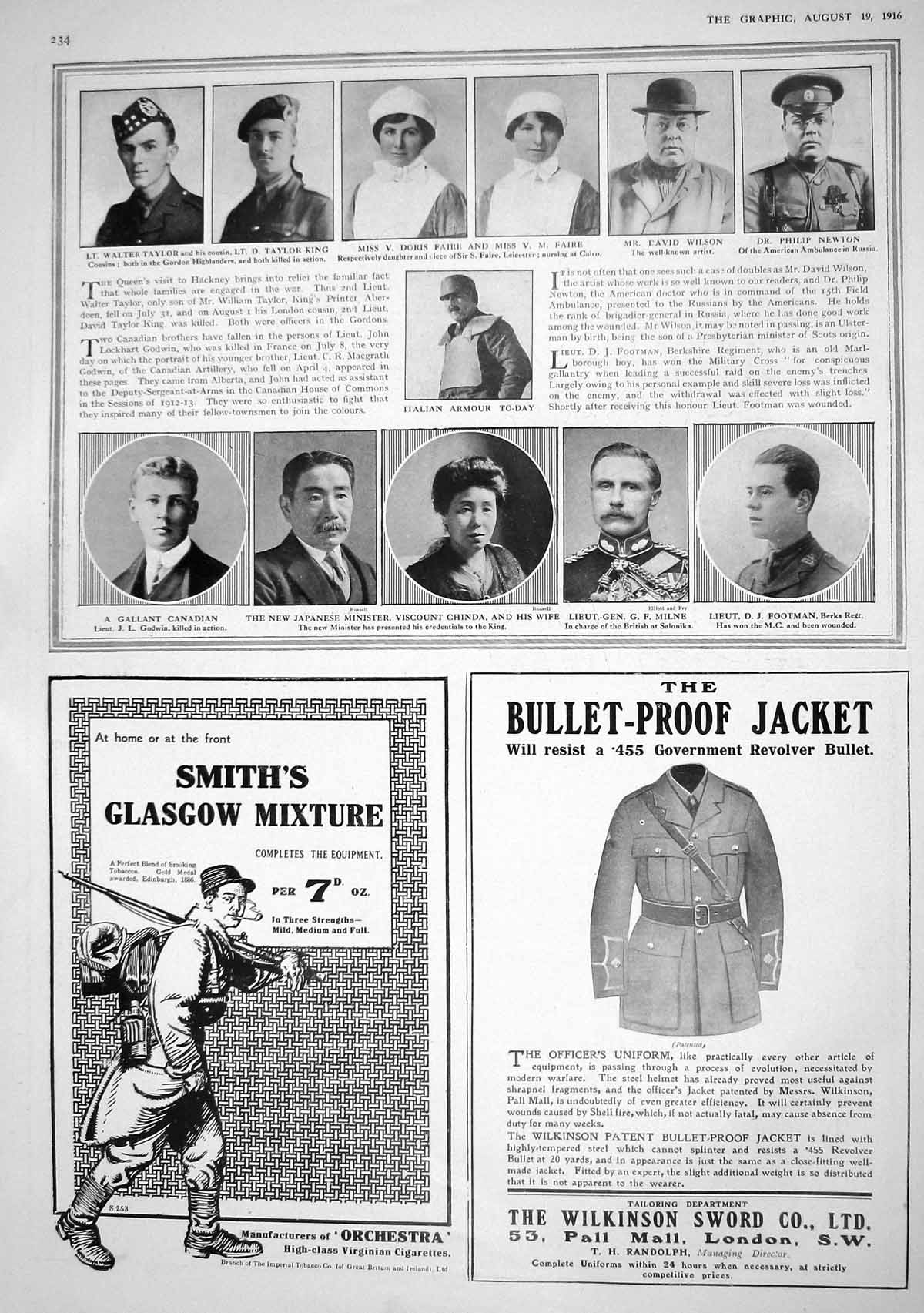 Old Print 1916 War Taylor King Faire Wilson Newton Footman Chinda Godwin 20th