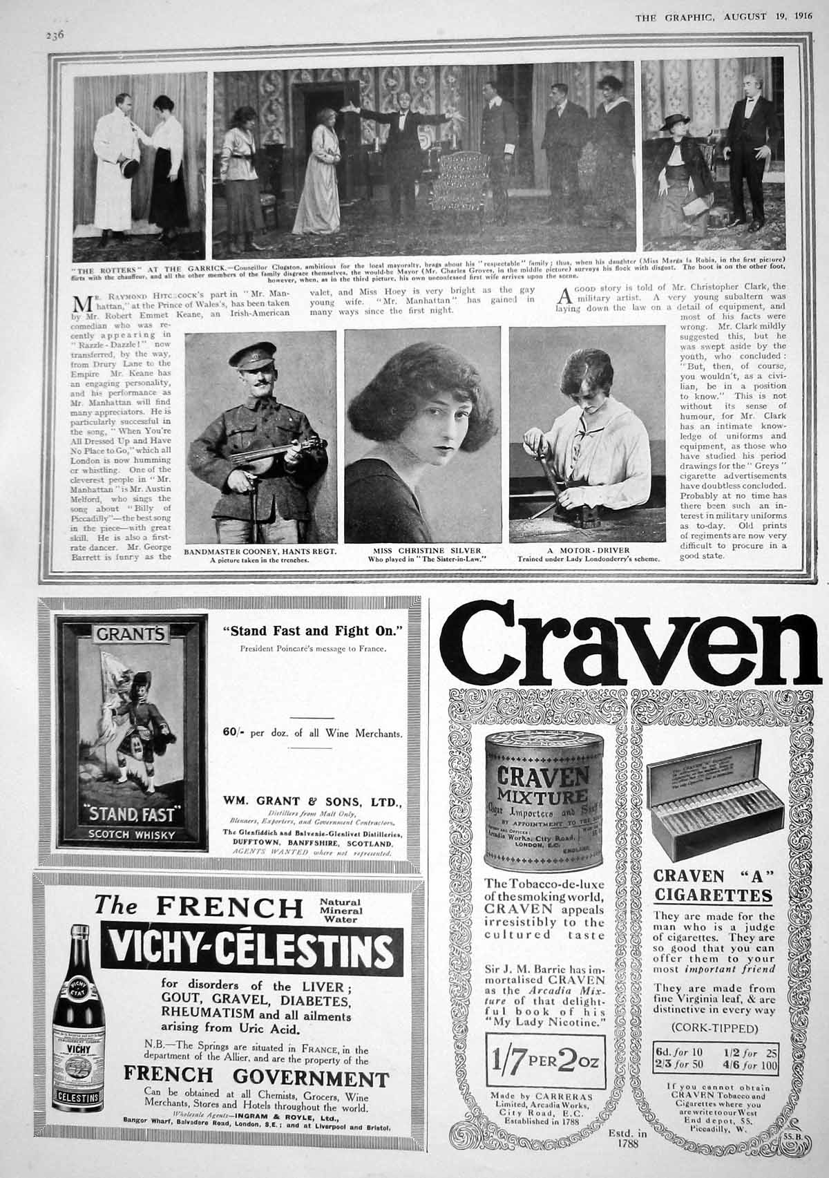 Old Print 1916 War Conney Silver Theatre Clugston Groves Rubia Cigarettes 20th