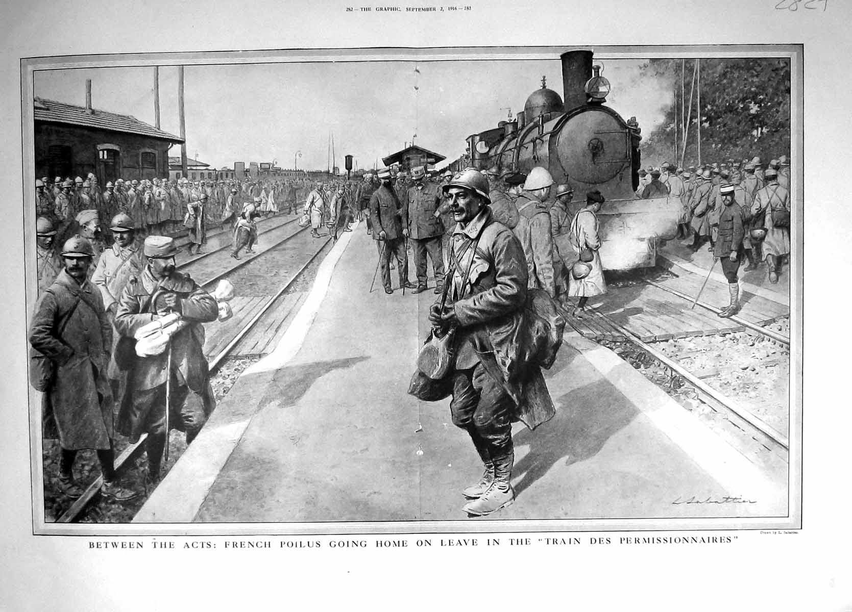 Old 1916 War French Poilus Going Home Leave Train Des Permissionnaire 20th