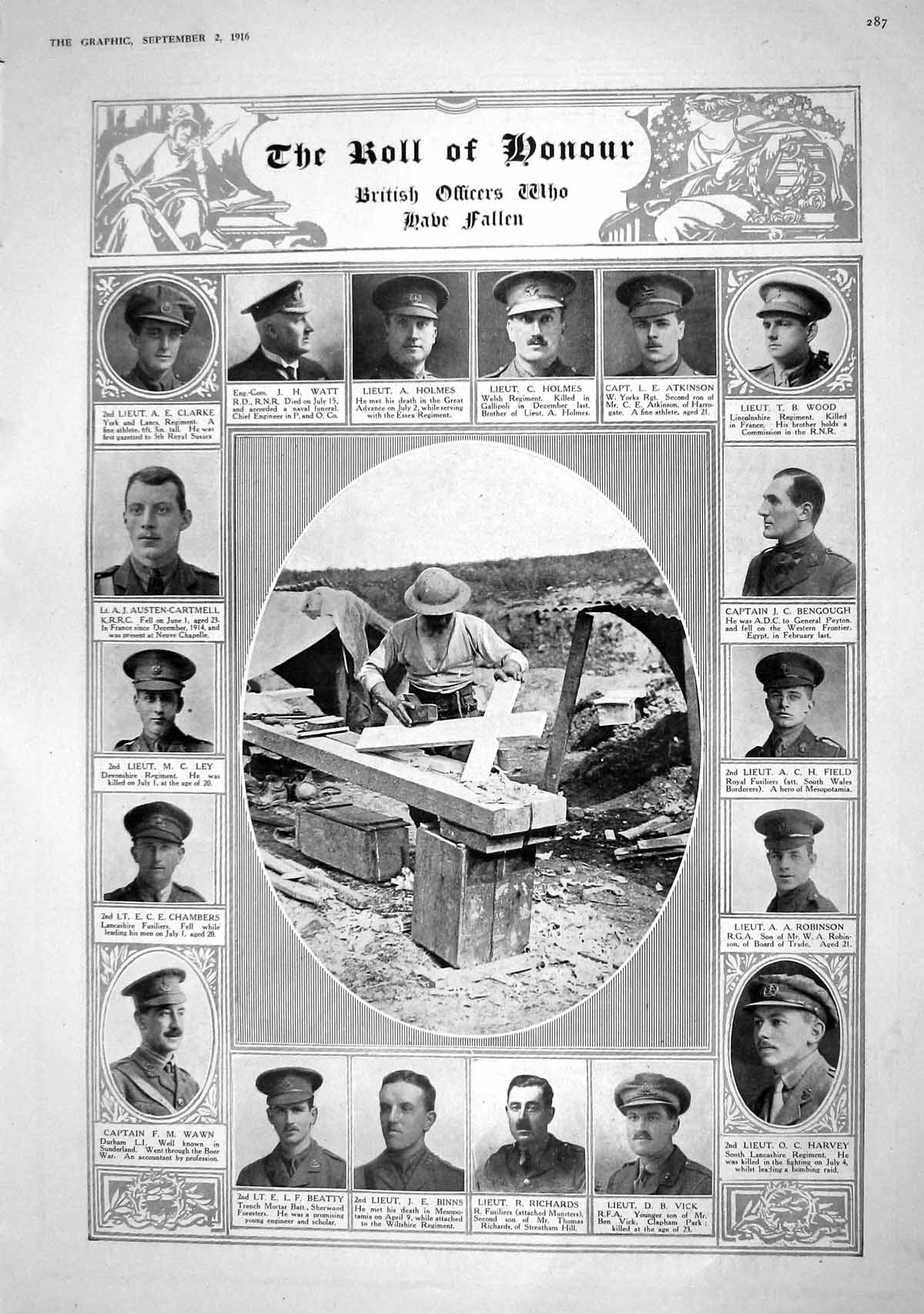 Old 1916 War Heroes Beatty Binns Harvey Field Holmes Atkinson Clarke 20th