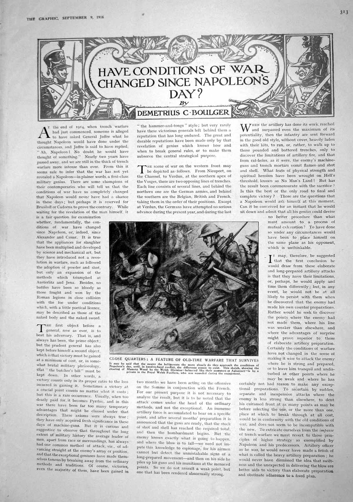 Antique Print 1916 War Scene Mametz Wood Royal Welsh Fusiliers Siers Albania