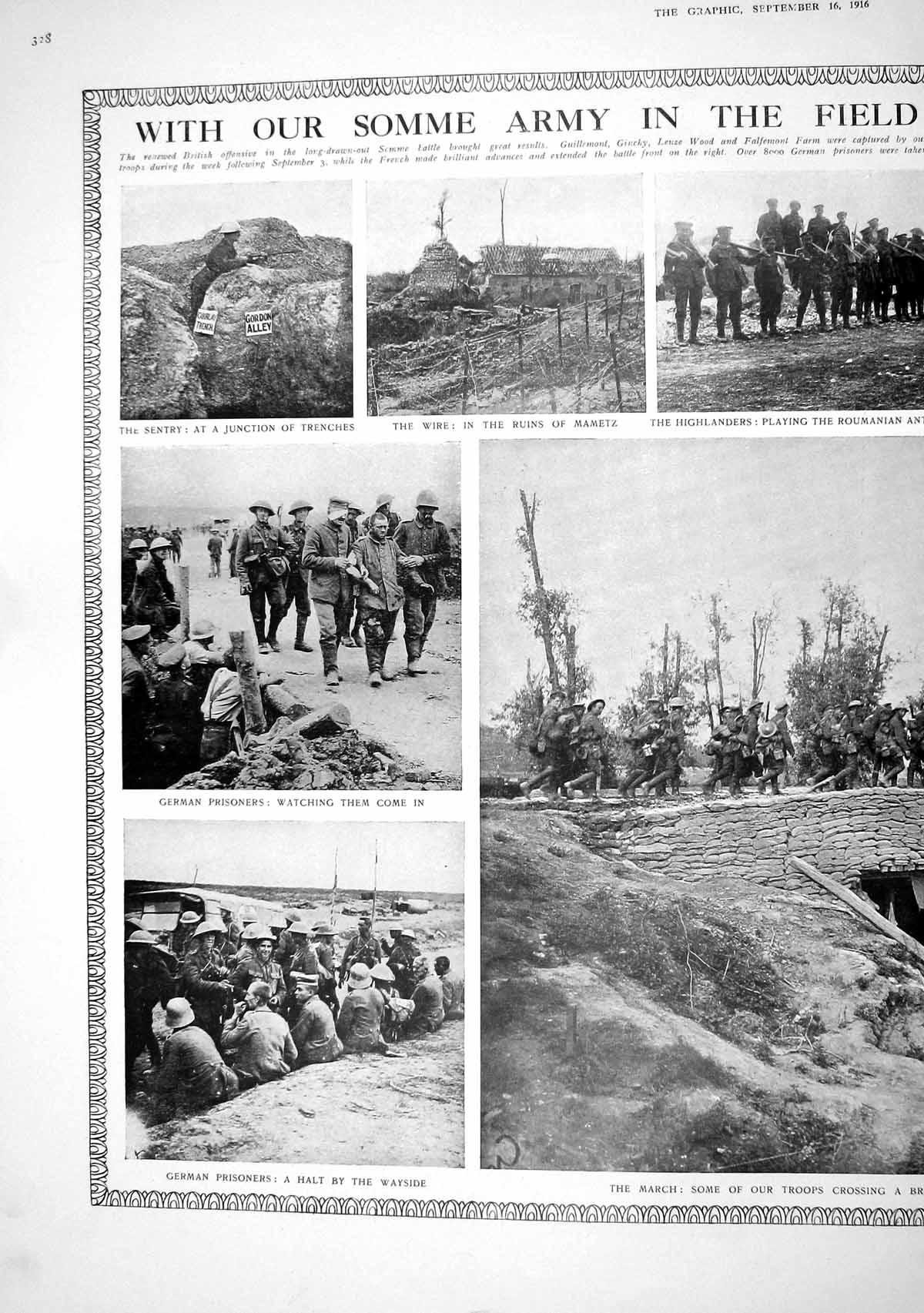 Old Print 1916 Somme Army Siers War Highlanders German Prisoners Red Cro 20th