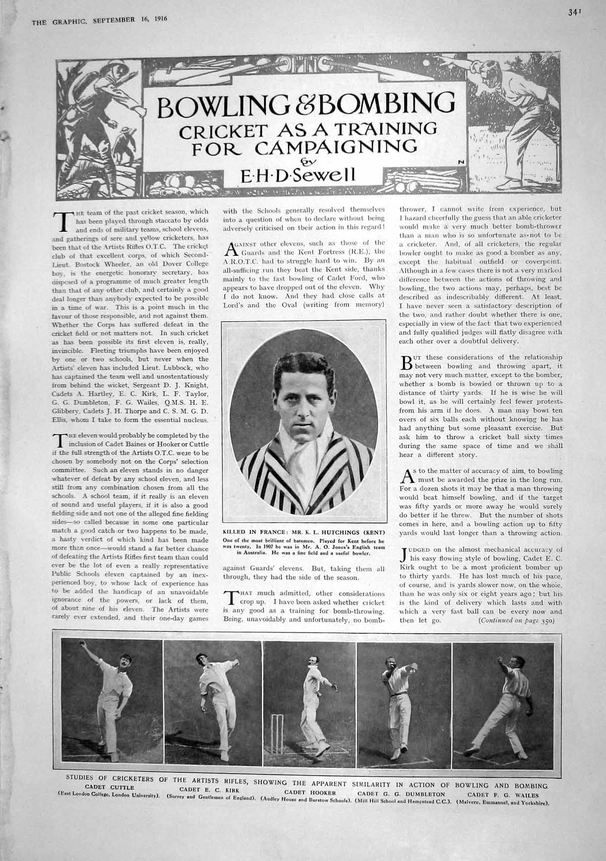 Old 1916 Cricket Hutchings Cuttle Kirk Hooker Dumbleton Wailes Custar 20th
