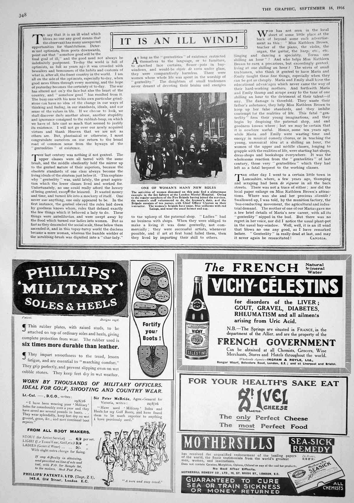 Print 1916 Women Fire-Fighters Londo Mental Hospital Advertisement Beechams Sau