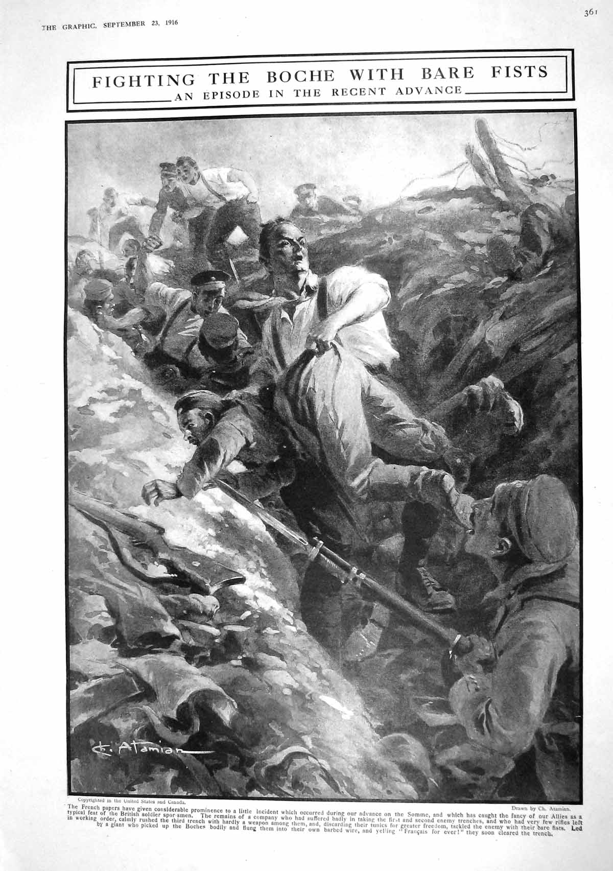 Antique Print 1916 War Siers Fighting Boche Somme Tug-Of-War French British