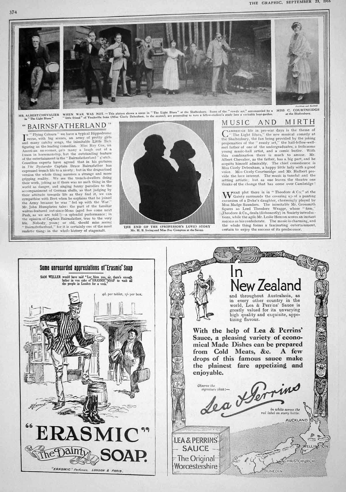 Old 1916 Theatre Courtneidge Chevalier Irving Compton Whisky Perrins 20th
