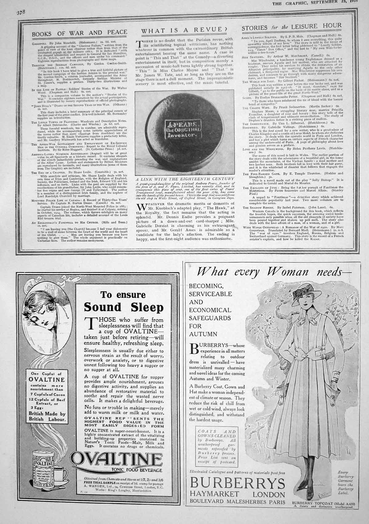 Old 1916 Andrew Pears Soap Burberrys Ovaltine Fur Mazda Electric Lamp 20th