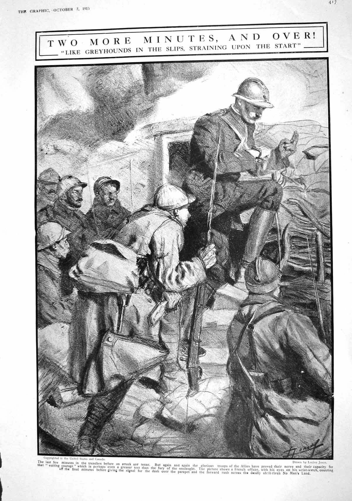 Original Old Antique Print 1916 War Siers German Trench Curtain Fire Lucie 20th