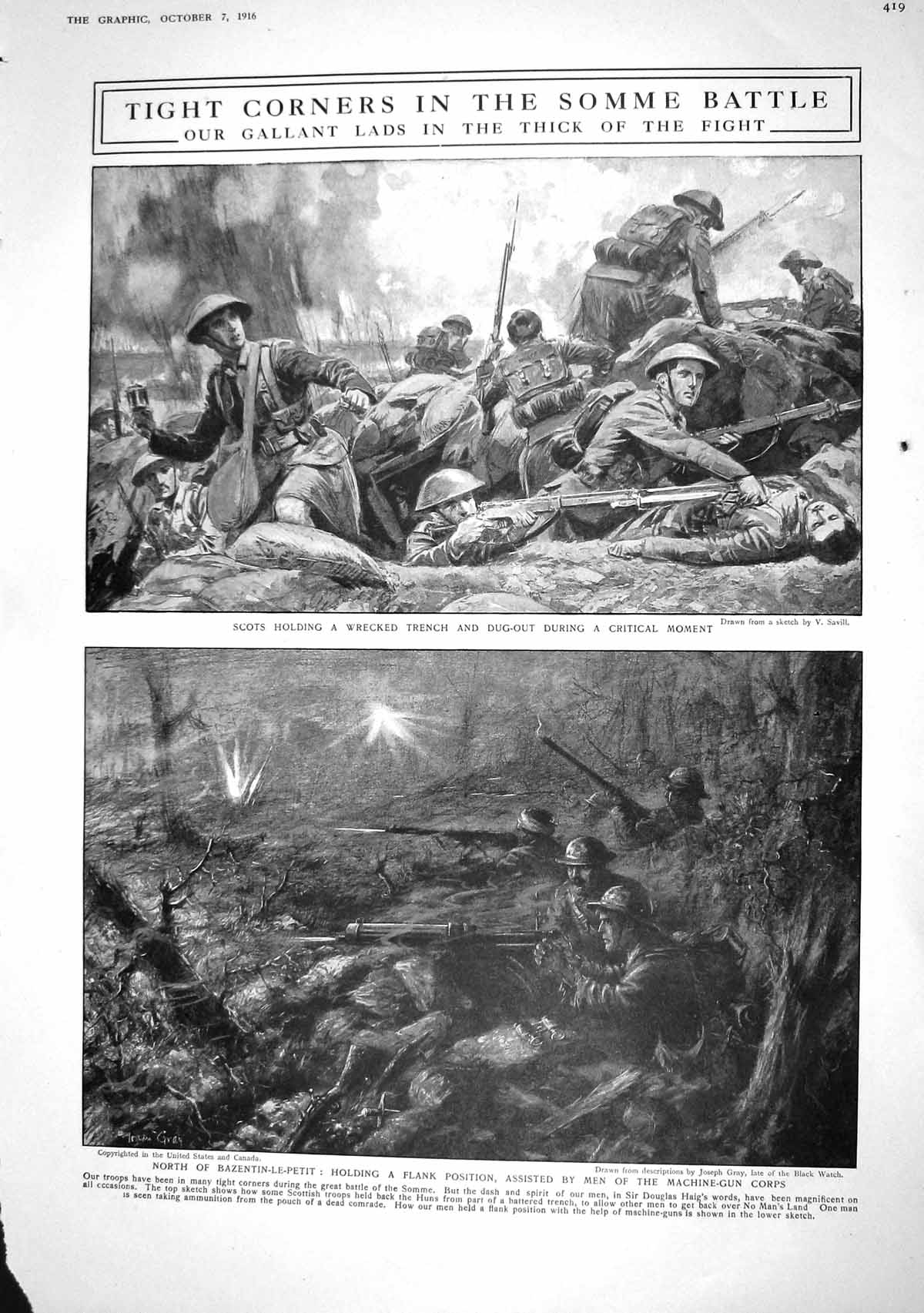 Old Print 1916 War Somme Battle Scots Siers Trench Bazentin-Le-Petit Sal 20th