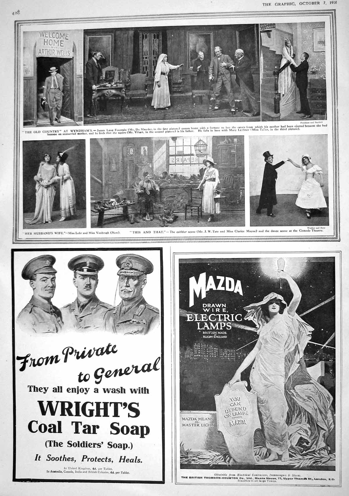 Old 1916 Theatre Maurier Lorimer Lohr Vanbrugh Tate Mayne Wrights Tar 20th