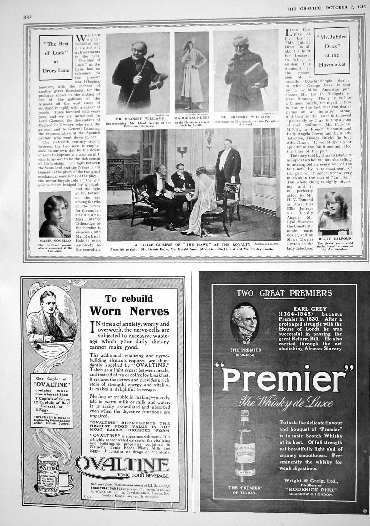 Old 1916 Drury Theatre Williams Saunders Eadie Ames Dorziat Balfour N 20th