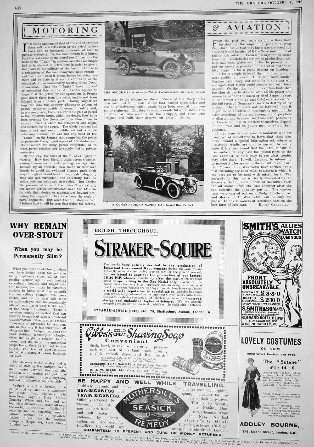 Old 1916 Dodge Motor Car Cunard-Bodied Napier Straker-Squire Gibbs Sh 20th