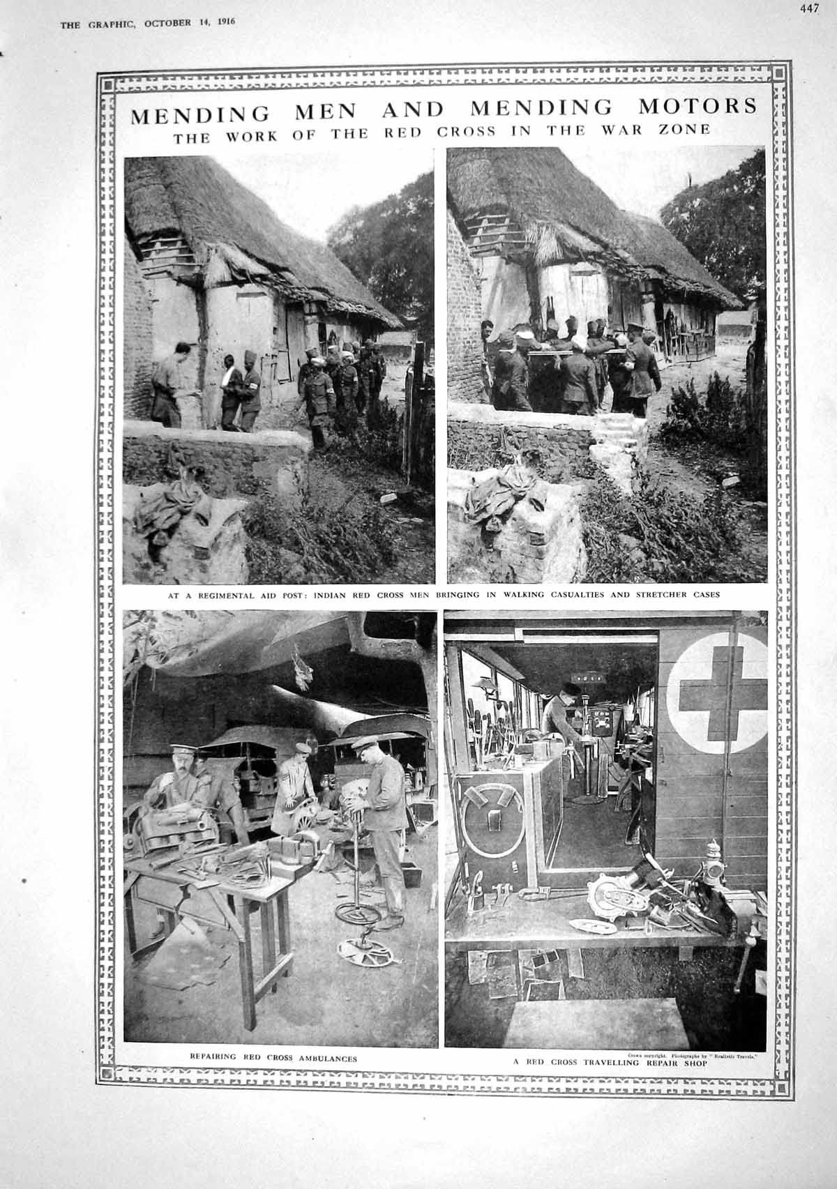 Old 1916 War Indian Red Cross Ambulance Mechanics French Peasant Wome 20th