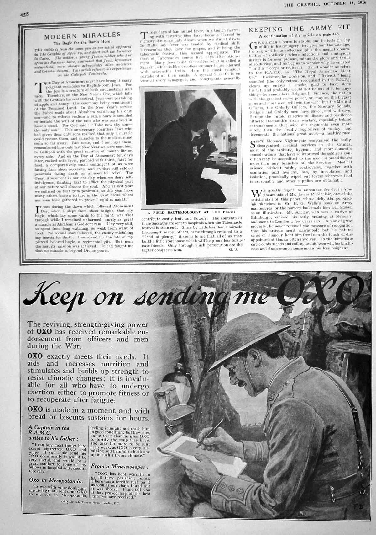 Antique Old Print 1916 War Field Bacteriologist Oxo Mesopotamia Siers Letter