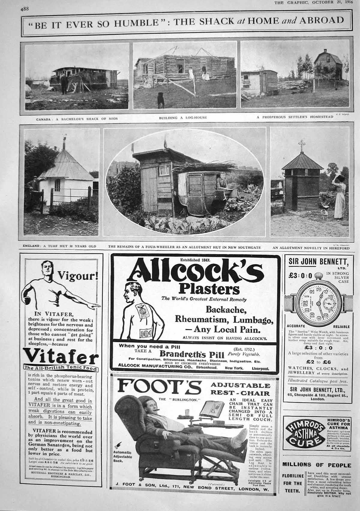 Old 1916 Houses Canada England Log-House Allcocks Players Cigarettes 20th