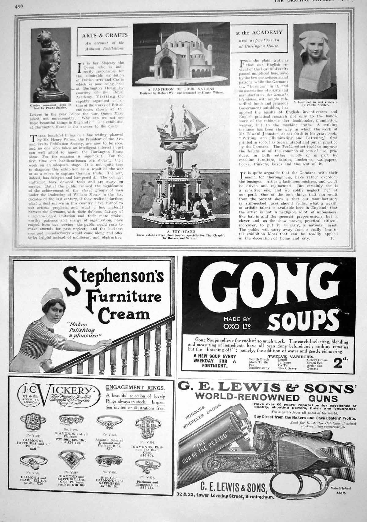 Old Print 1916 Academy Art Toy Stand Stabler Wilson Weir Gong Soups Swan 20th