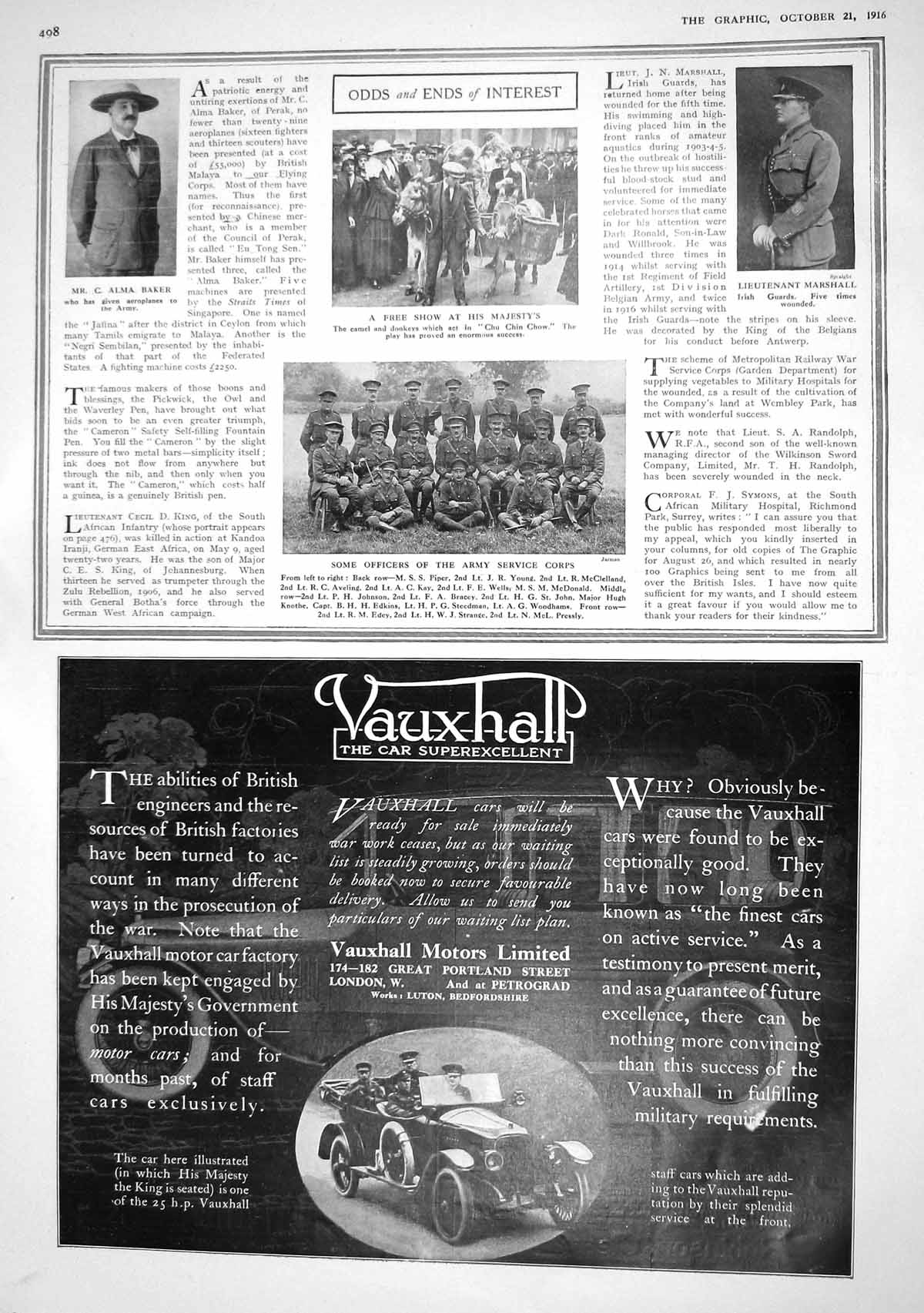 Old Print 1916 Baker Marshall War Piper Kay Knothe Edey Pressly Fur Jelks 20th
