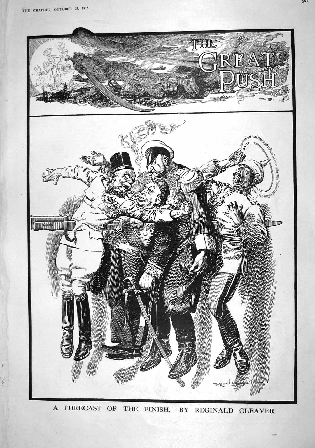 Antique Print 1916 Great Push Reginald Cleaver War Men Uniforms Long Sword 20th