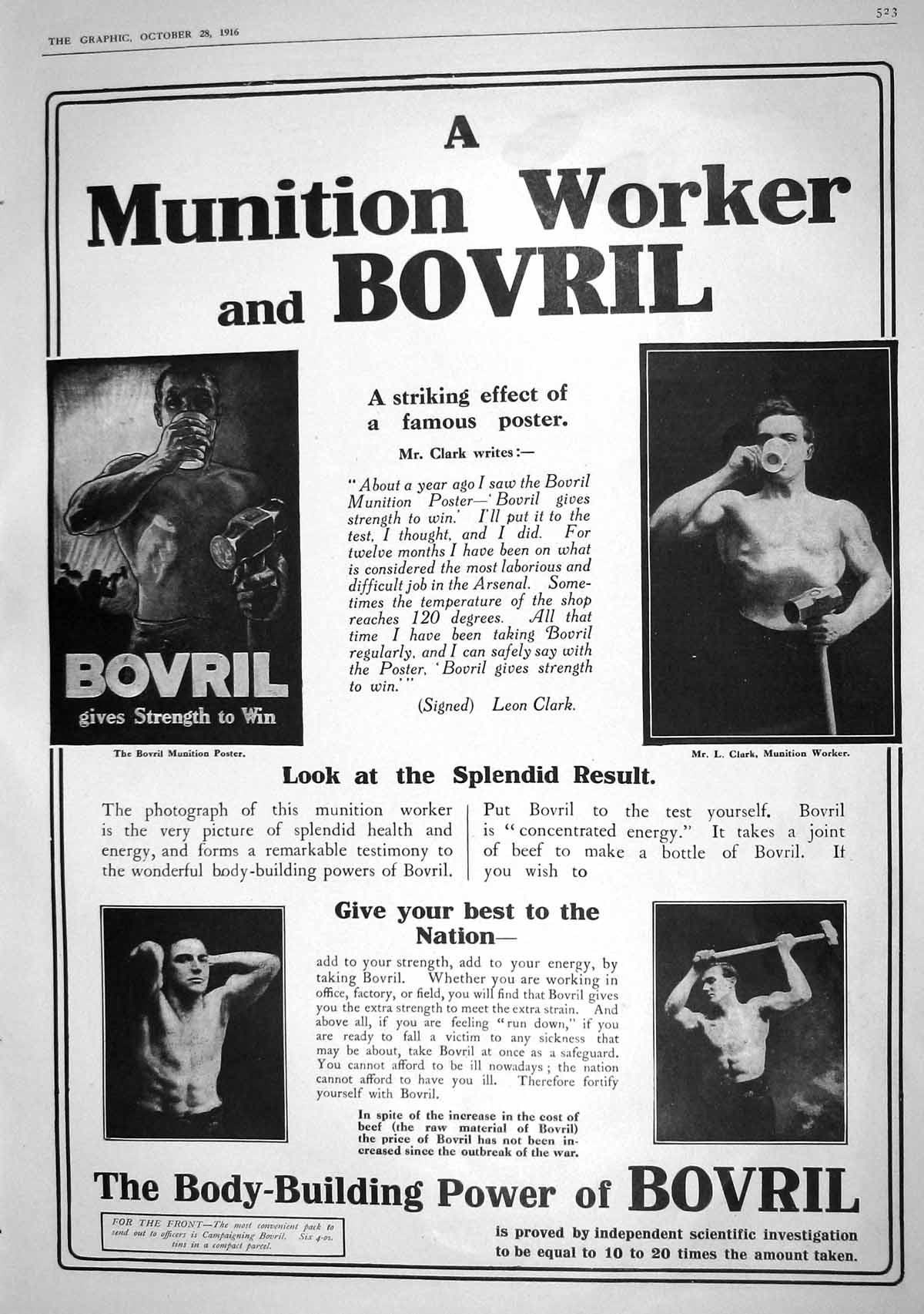 Antique Print 1916 Munition Worker Bovril Mappin Webb George Robey Concert 20th