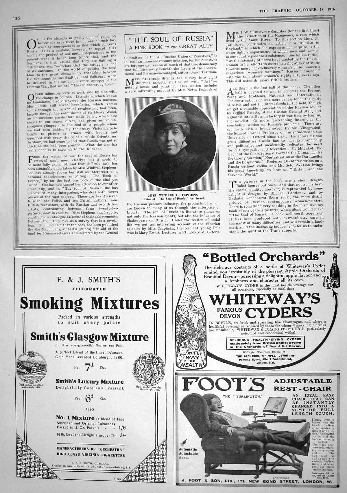 Old 1916 Winifred Stephens Editor Foots Chair Cyders Saxone Cigarette 20th