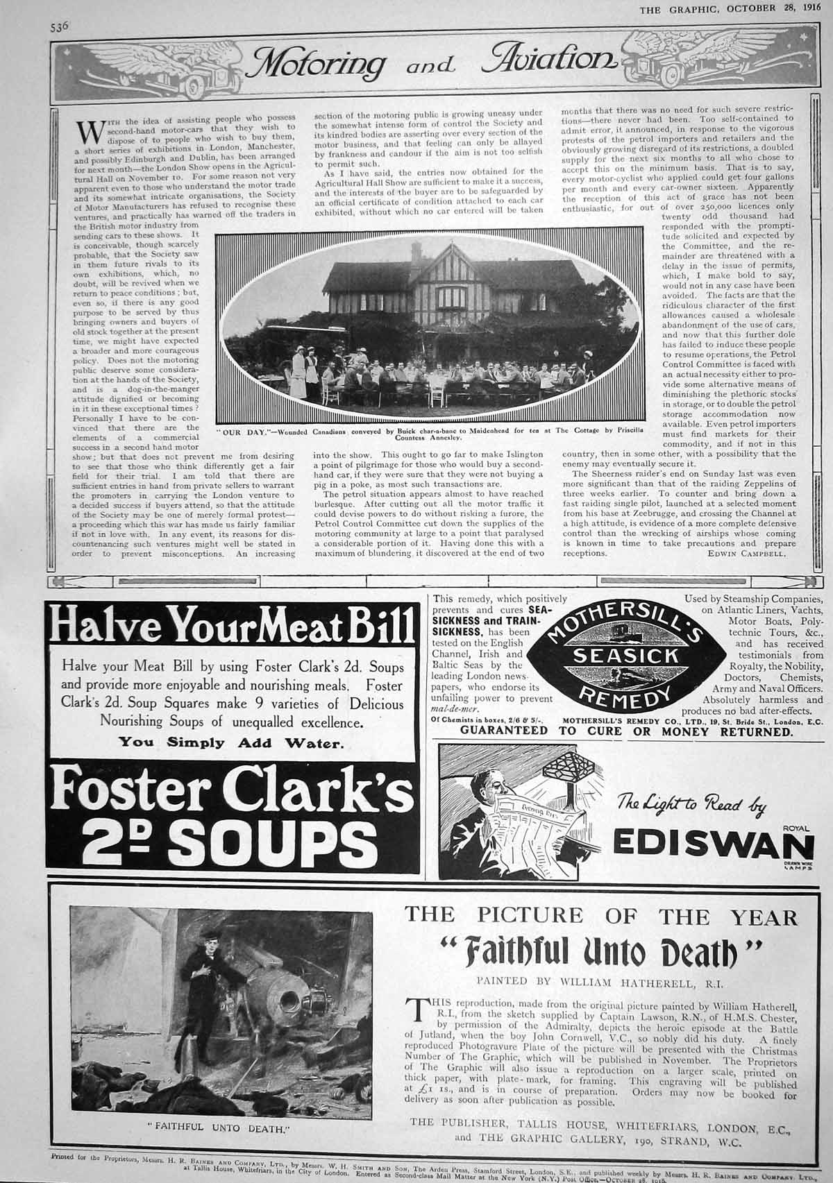Old Print 1916 Injured Canadian Siers War Maidenhead Annesley Wolsey Ive 20th