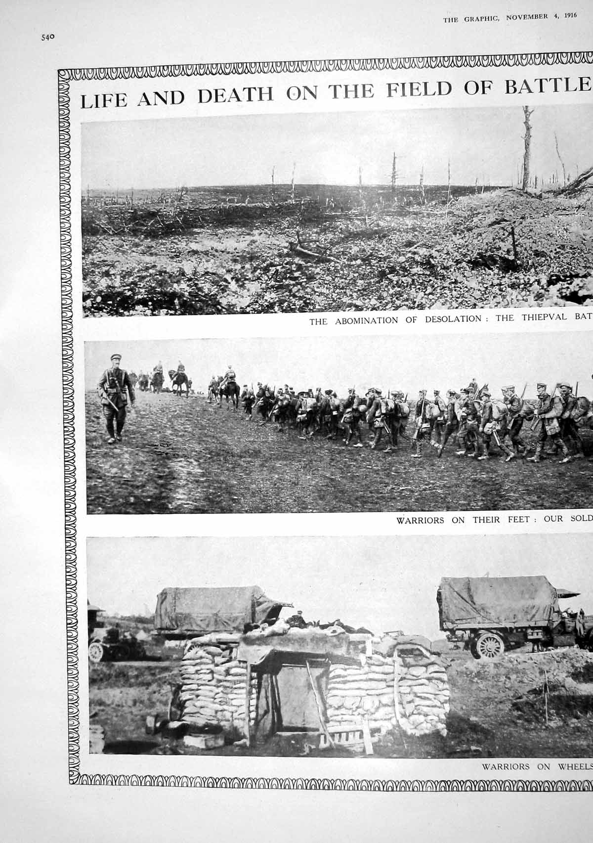 Antique Print 1916 Battle Field Thiepval Siers War German Trench Photograph