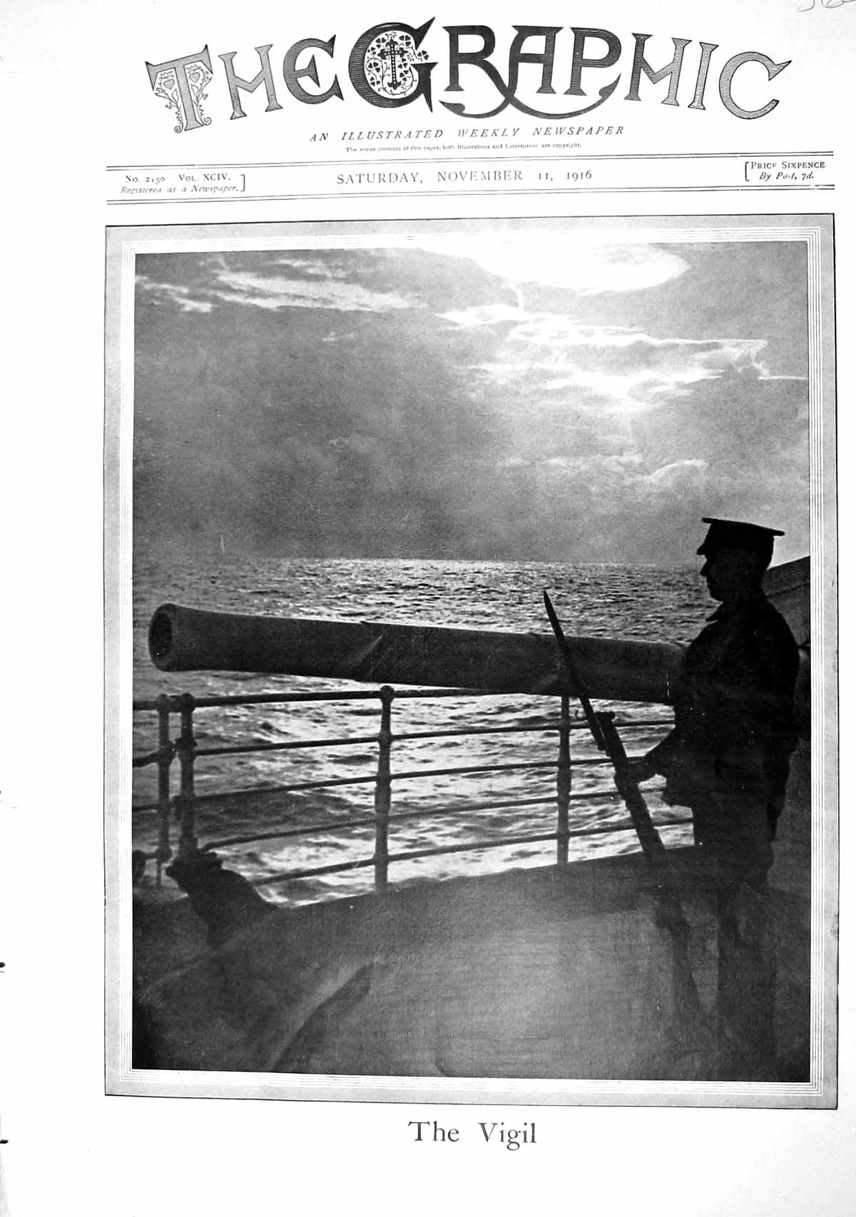 Old Print 1916 War Sentry Sier Vigil Mayor London William Dunn Marina Su 20th