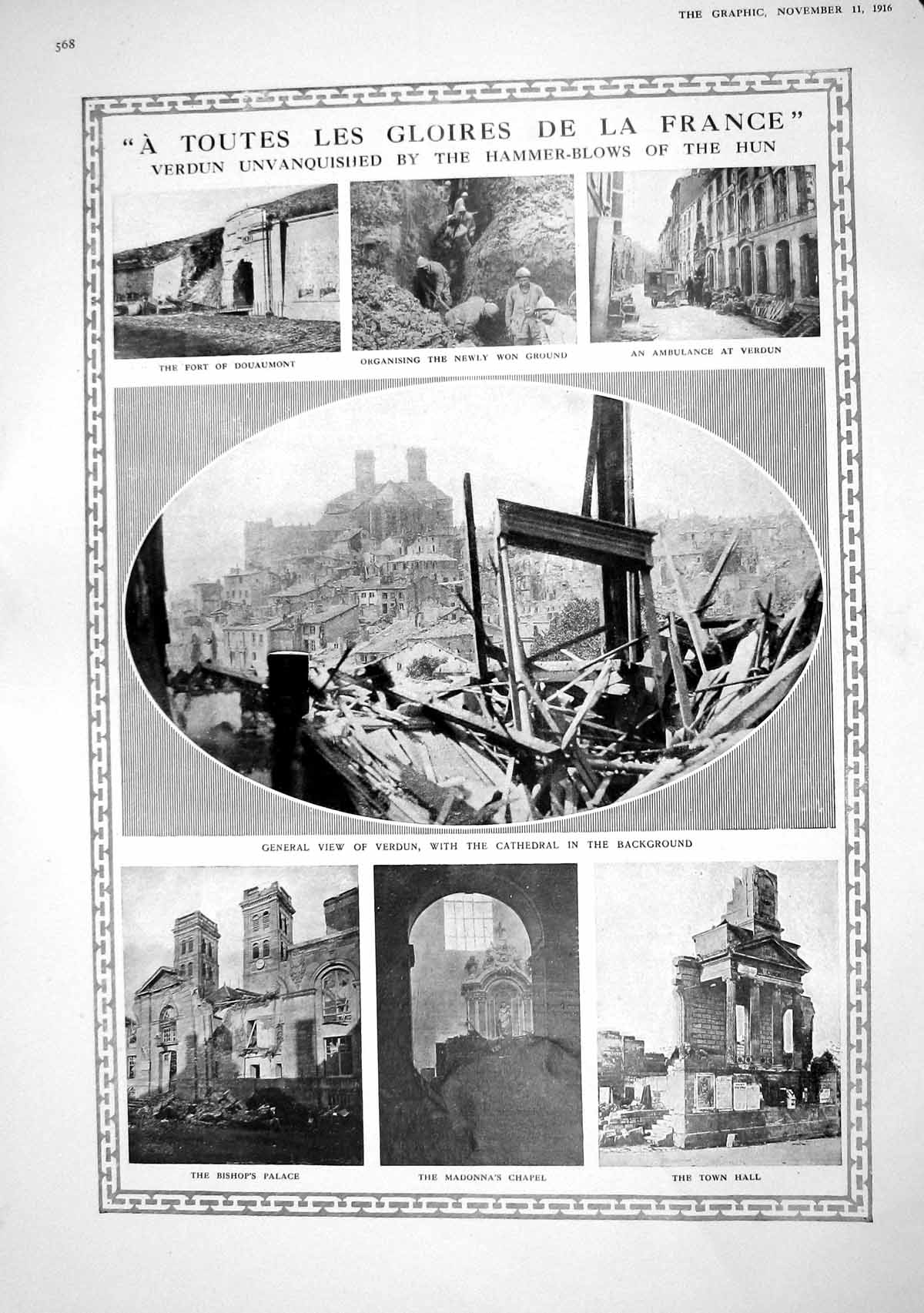 Old 1916 War View Verdun Cathedral Madonna'S Chapel Ambulance Map Ger 20th
