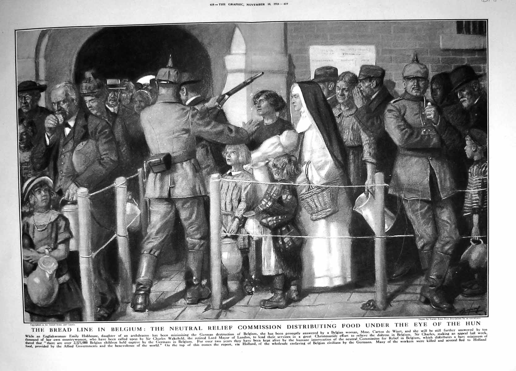 Old 1916 Scene Bread Line Belgium Relief Commission Distributing Food 20th