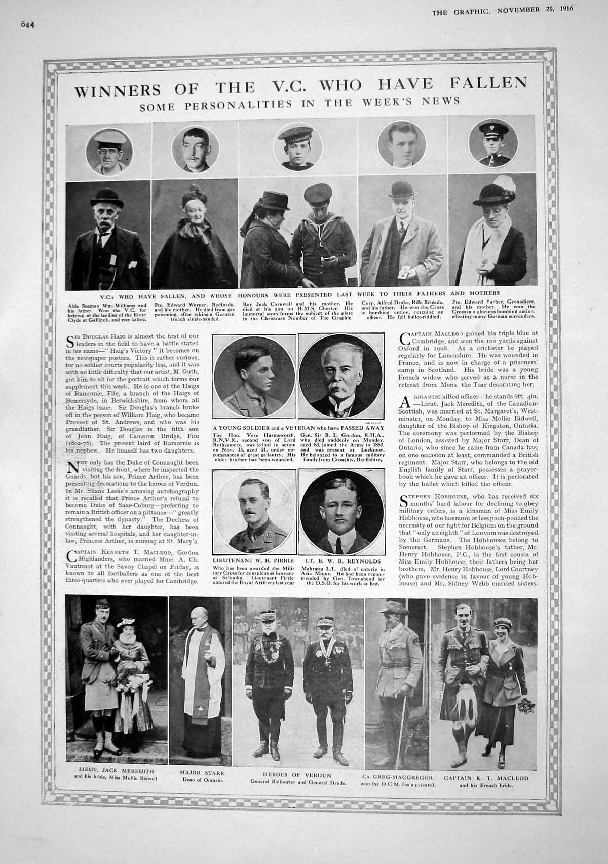 Old 1916 Victoria Cross Williams Balfourier Starr Meredith Macloed Ba 20th