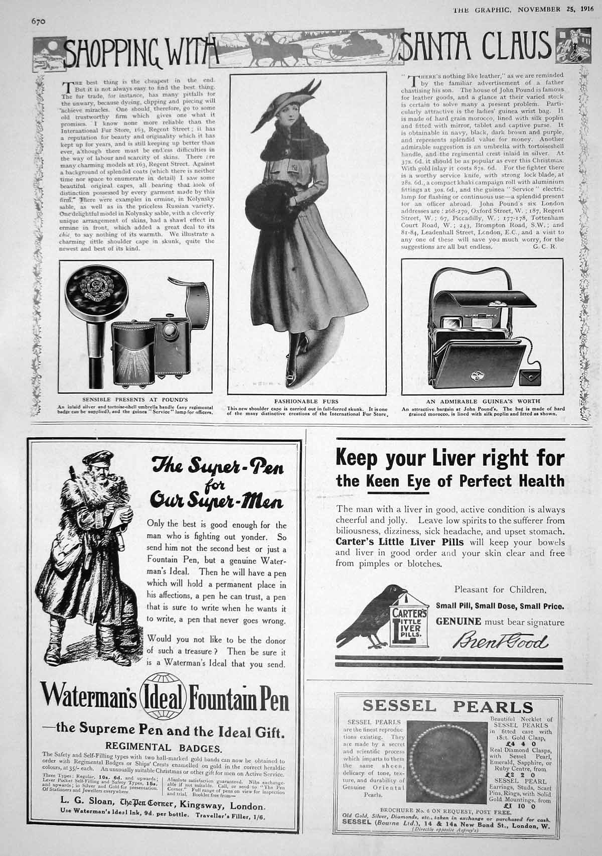 Old 1916 Shopping Furs John Pound'S Presents Waterman Fountain Pen Ca 20th
