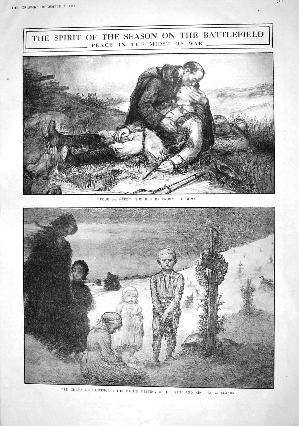Antique Print 1916 War Dead Sier Battle-Field Grave Leandre Princess Arthur
