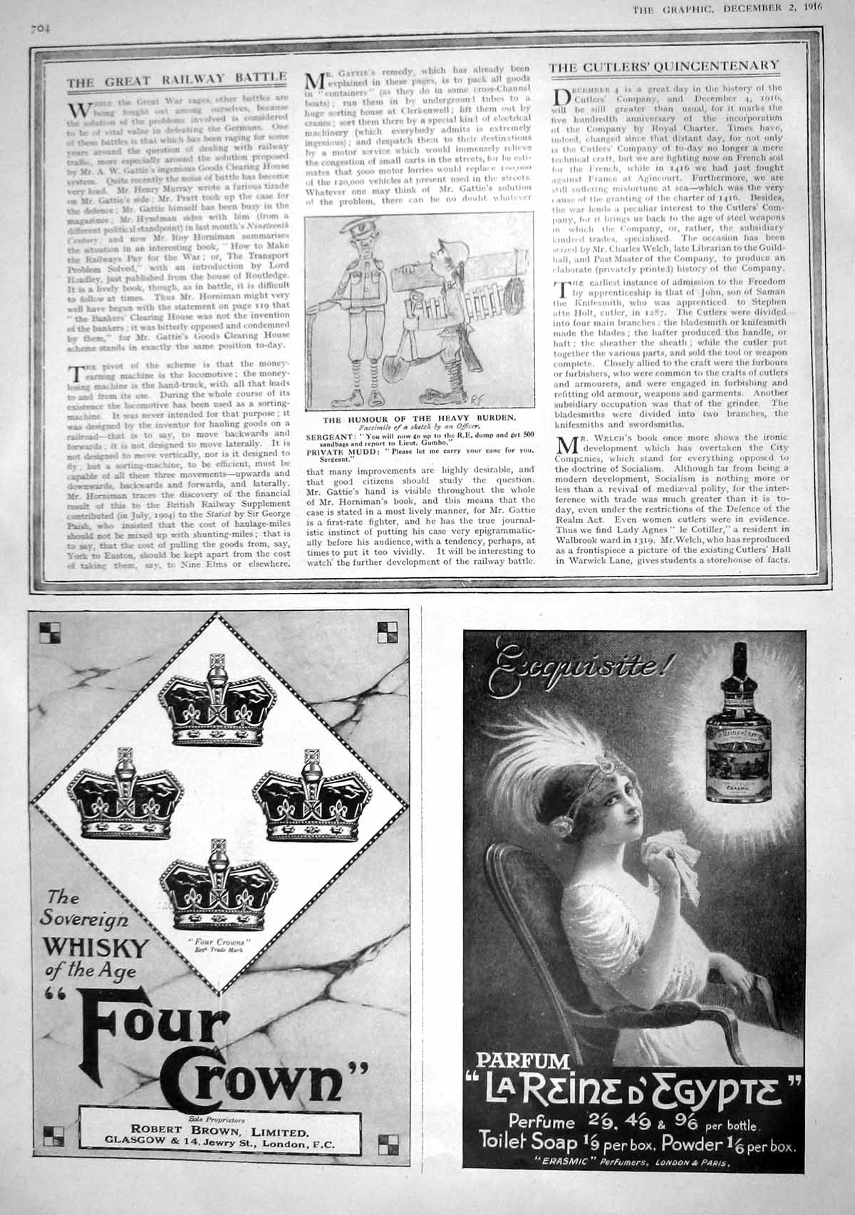 Old 1916 Advertisement Four Crown Robert Brown Whisky Parfum Reine Egyp 20th