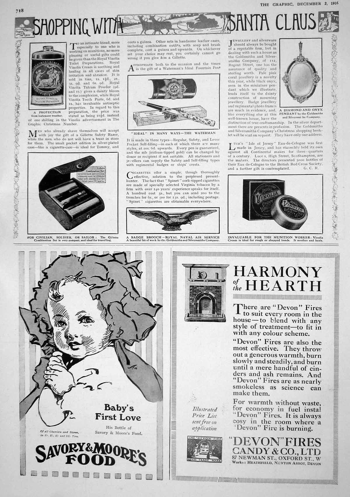Old Print 1916 Christmas Presents Vinolia Gsmith Savory Moore Barri Stra 20th