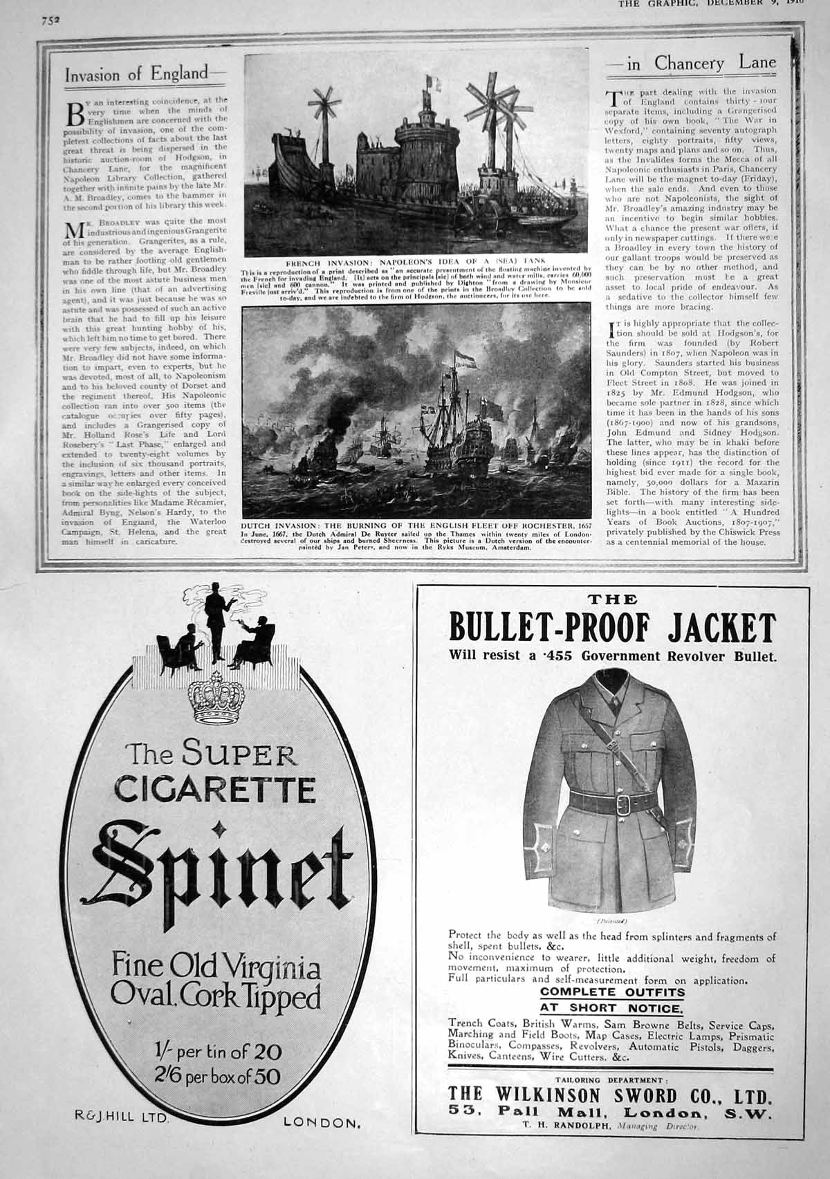 Old 1916 French Invasion Dutch Burning English Ships Rochester Wilkin 20th