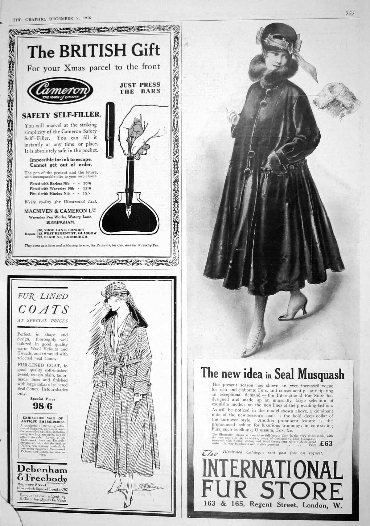 Old Print 1916 International Fur Store Debenham Freebody Mcniven Cameron 20th