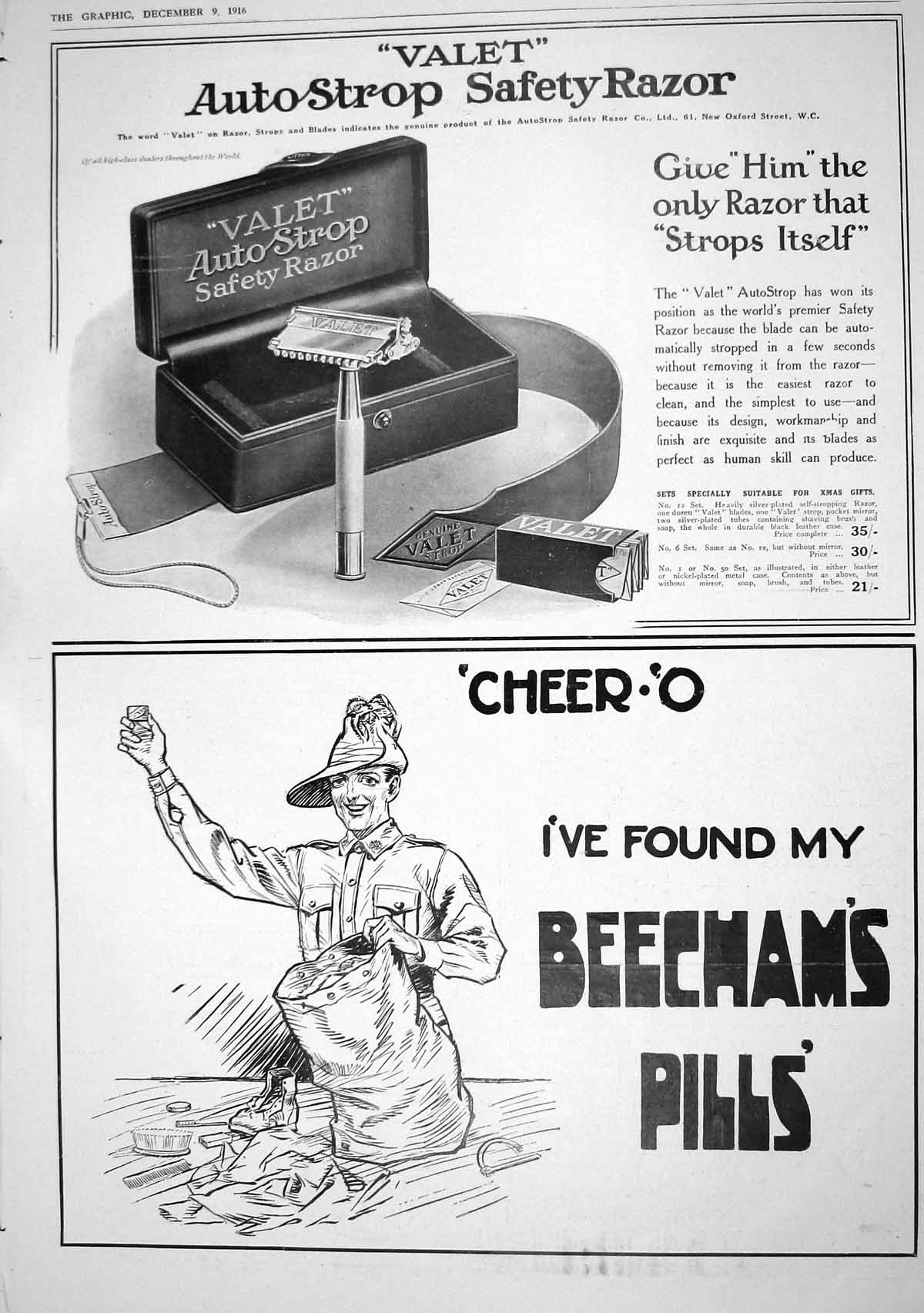Old Print 1916 Auto-Strop Razor Beechams Pills Hedges Butler Colmans Pens 20th