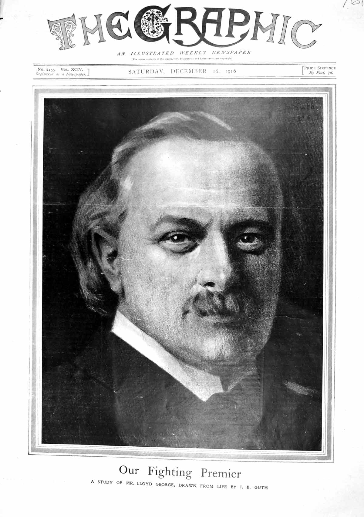 Print 1916 Portrait Lloyd George Premier Liberal Reform Club Churchill Birrell