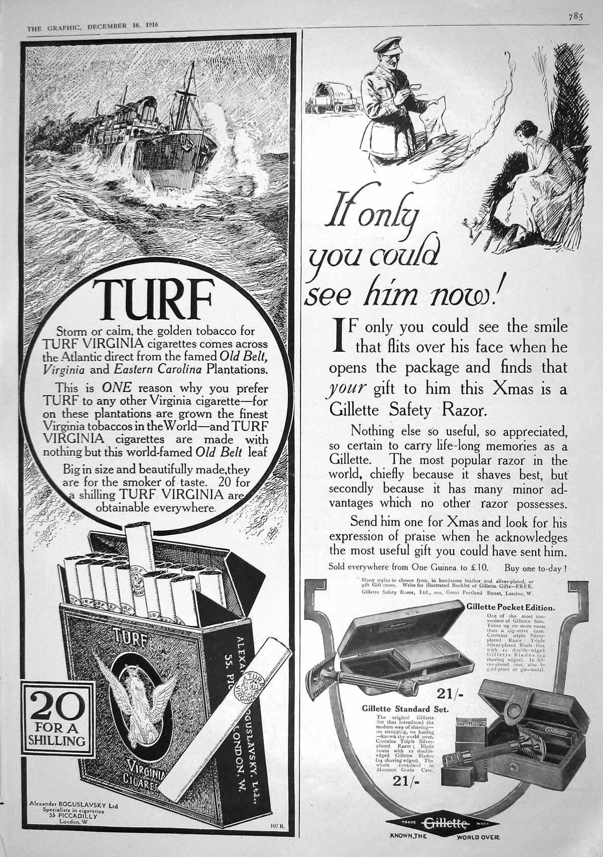 Old 1916 Advertisement Turk Virginia Cigarettes Gillette Safety Razor 20th