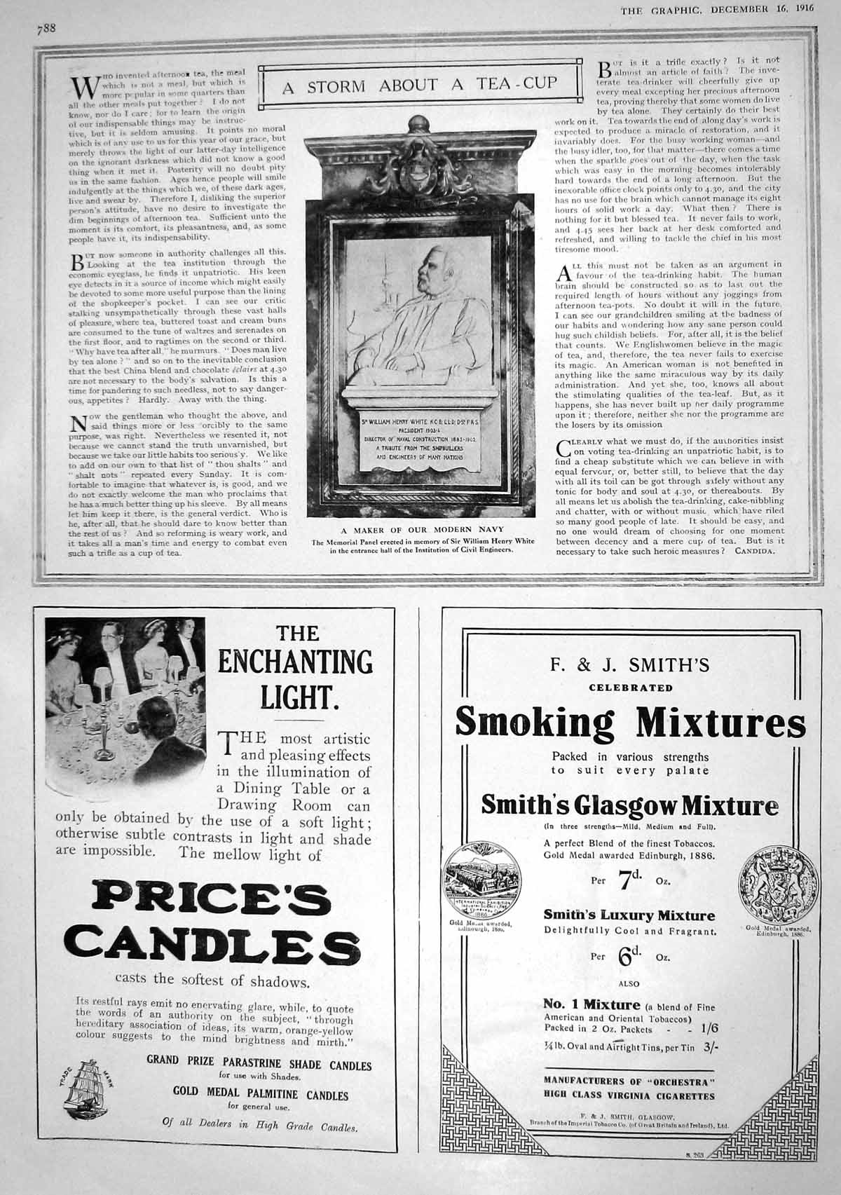 Old Print 1916 Memorial Panel William Henry White Price Candles Fur Evans 20th