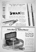 Antique Old Print 1916 Swan Fountain Pen Mabie Todd Auto-Strop Safety Razor