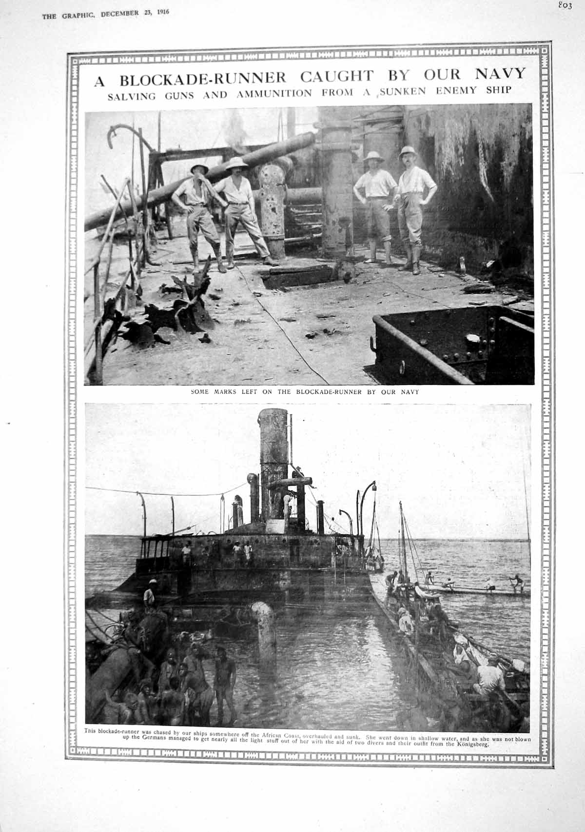 Old 1916 Ship Blockade Runner Navy Guns Ammunition Wreck Africa Photo 20th