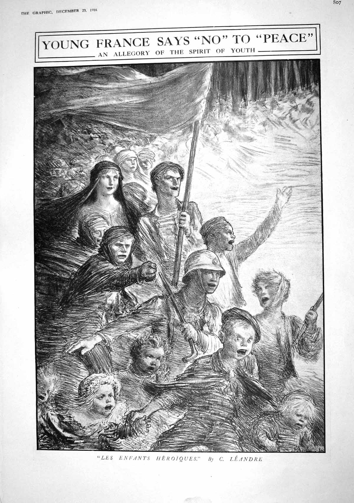 Old Print 1916 France Young Children Enfants Heroiques Siers Haymaking F 20th