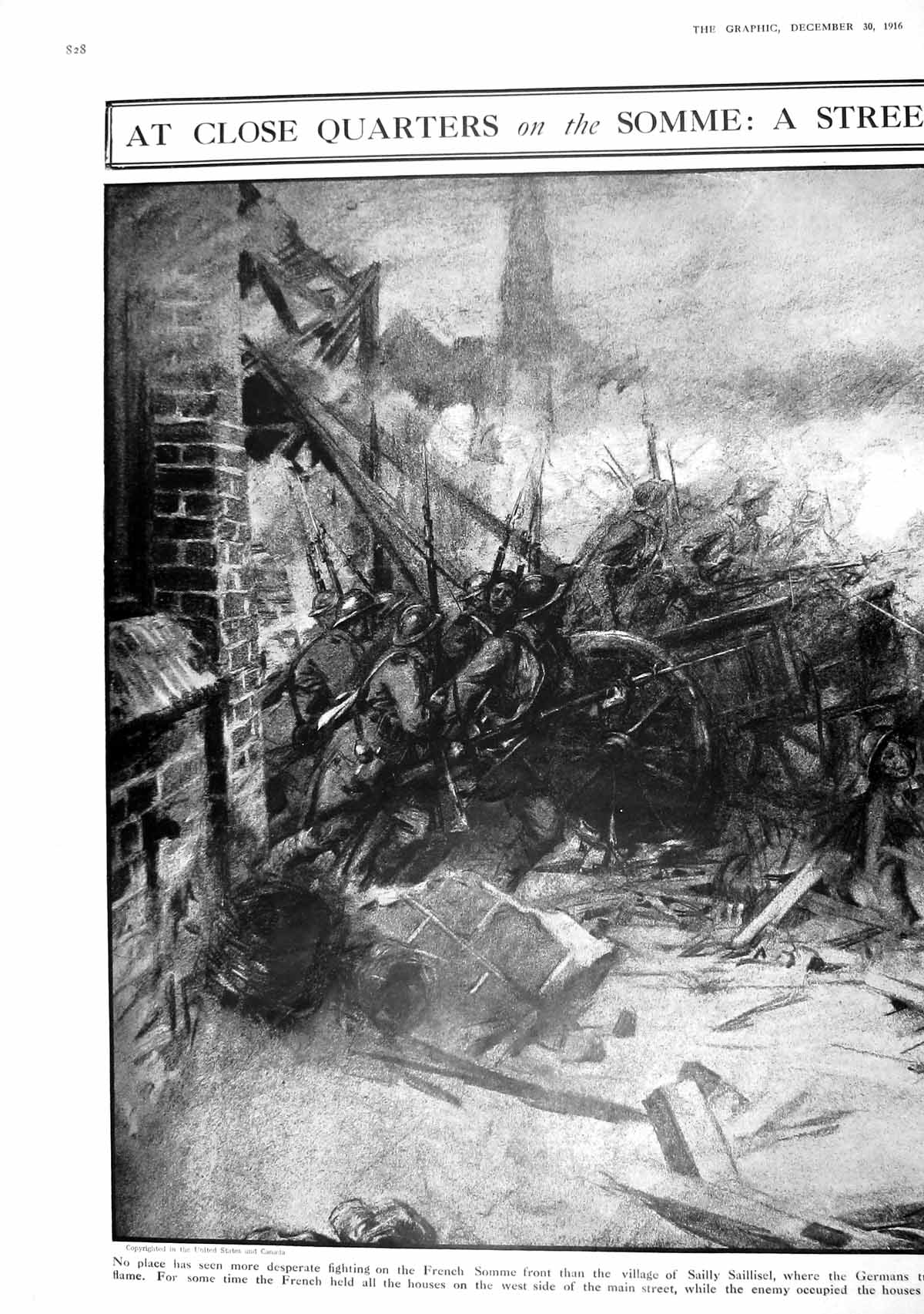 Antique Old Print 1916 War Somme Siers Struggle French German Siers Sailly Sa