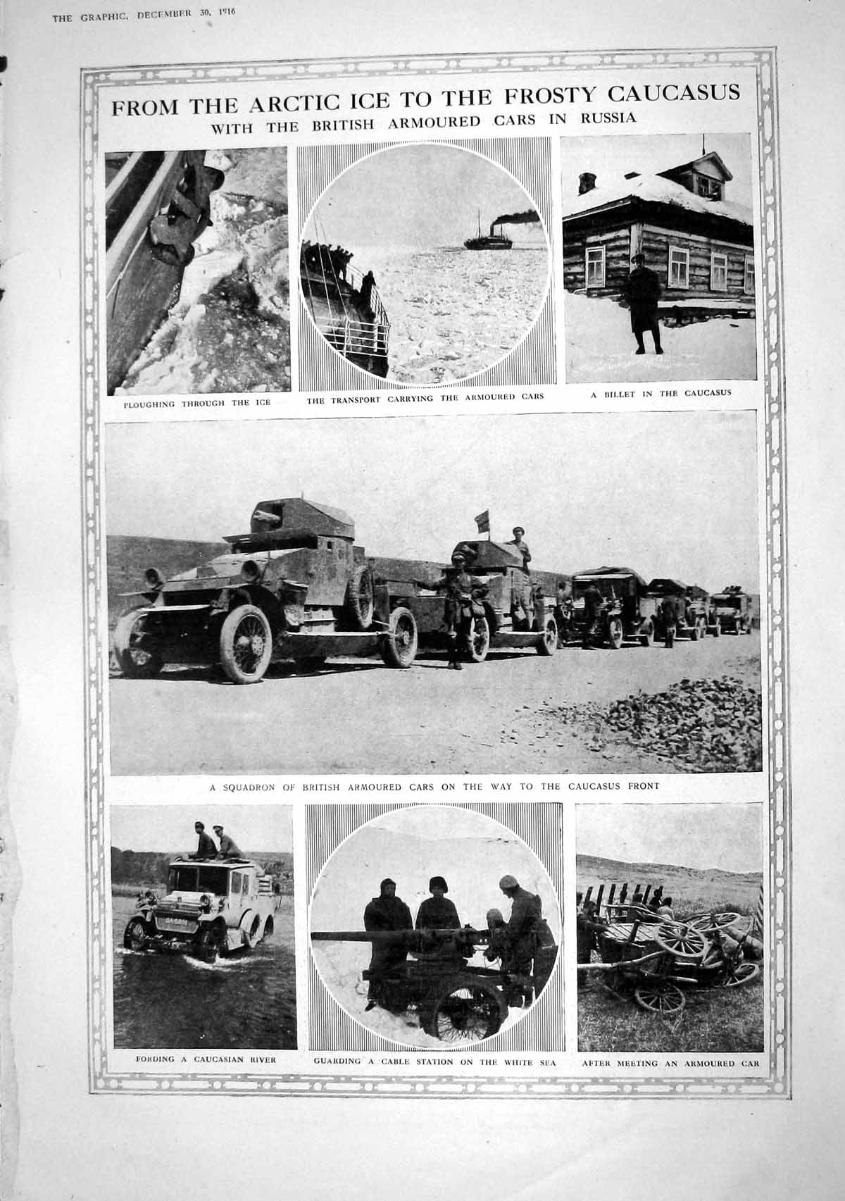 Print 1916 War British Armoured Cars Russia Snow Caucasus River Fairies Flyin